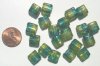 15 10x10x6mm Square Two Tone Turquoise/Green with Foil